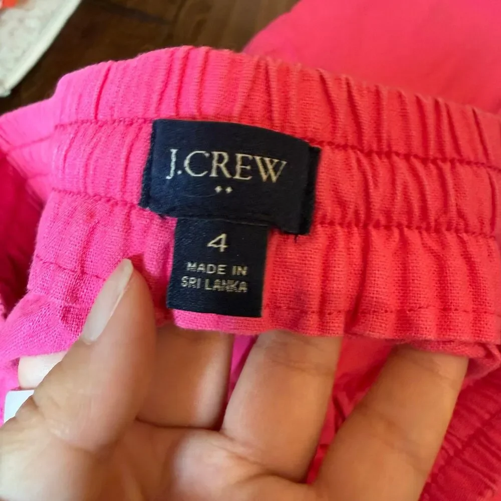 J. Crew Hot Pink 100% Linen Drawstring Pants size 4 Lightweight Bright Casual